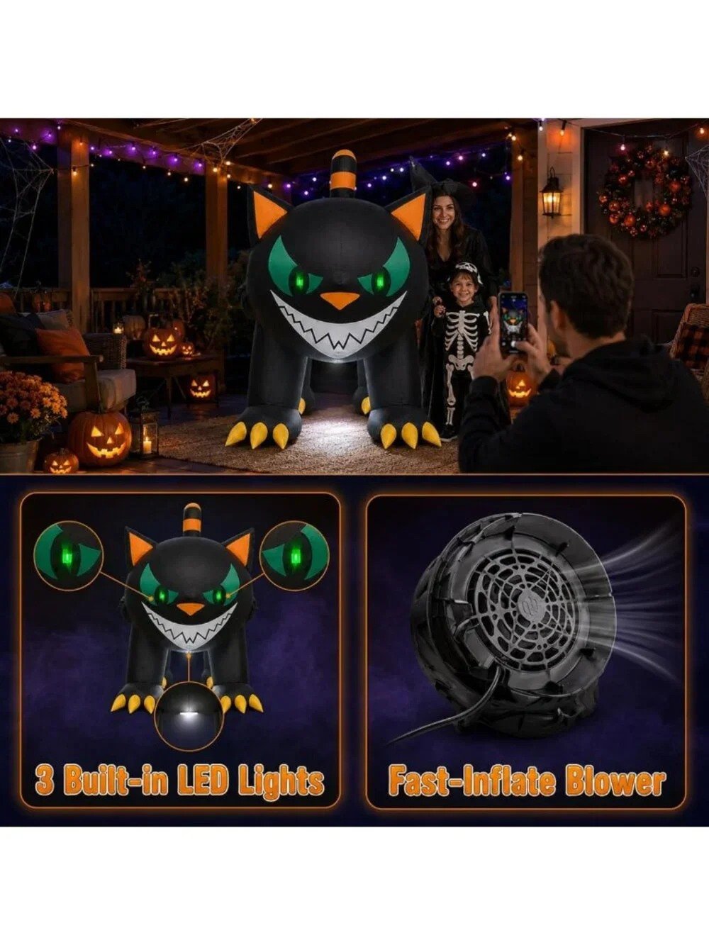 7FT Halloween Inflatable Black Cat Yard Decor with Moving Head & LED Lights
